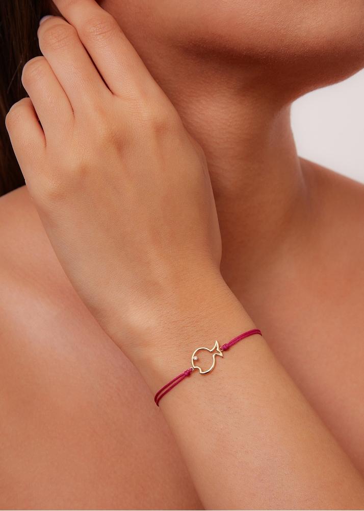 Yvonne Léon Bracelet Fil Poisson Bulle Fuchsia Or Jaune