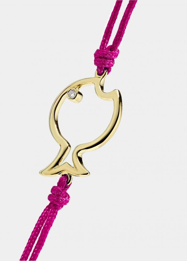 Yvonne Léon Bracelet Fil Poisson Bulle Fuchsia Or Jaune