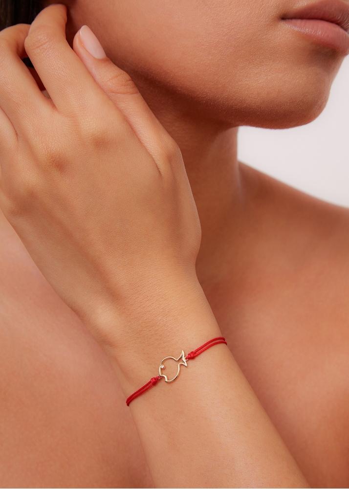 Yvonne Léon Bracelet Fil Poisson Bulle Rouge Or Jaune