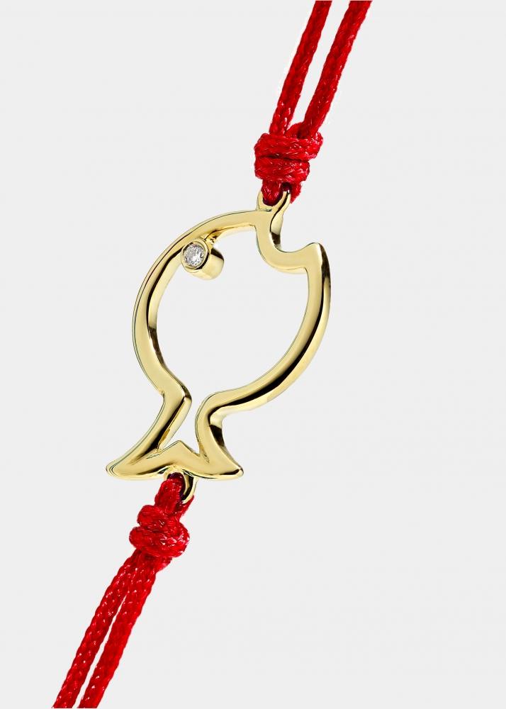 Yvonne Léon Bracelet Fil Poisson Bulle Rouge Or Jaune