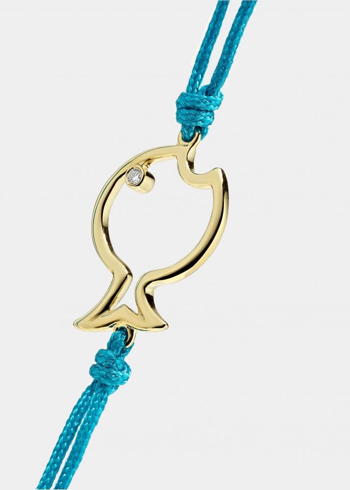 Yvonne Léon Bracelet Fil Poisson Bulle Turquoise Or Jaune