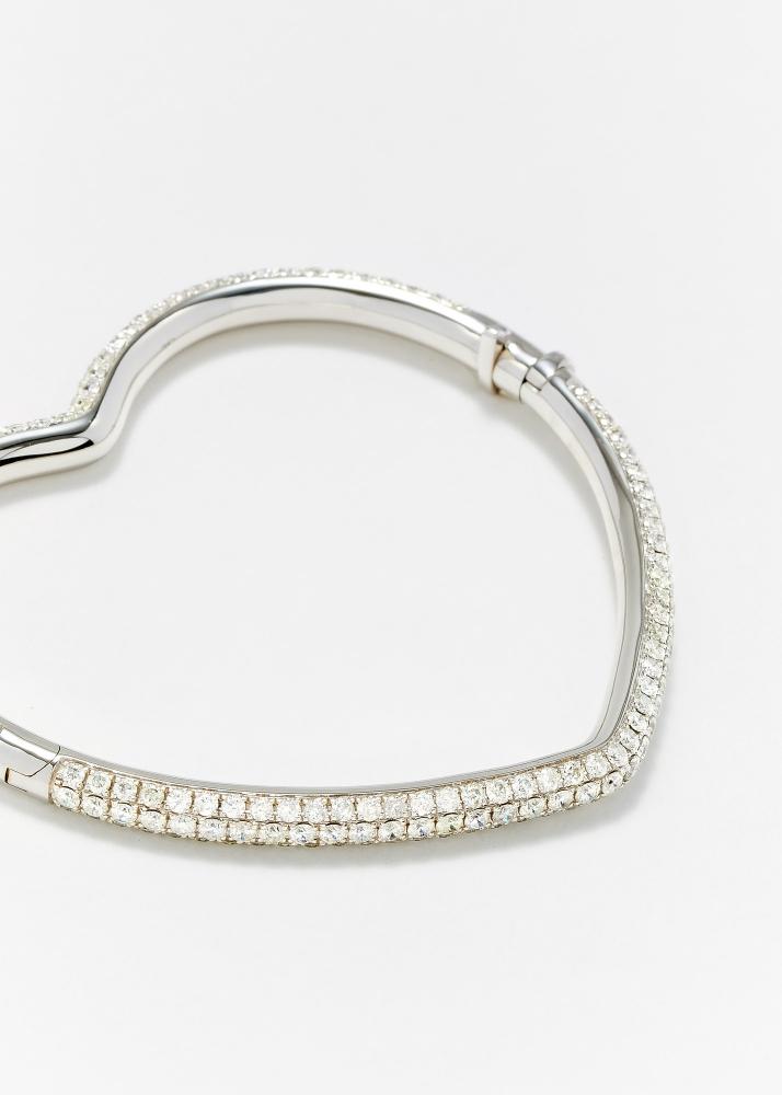 Yvonne Léon Bracelet Jonc Coeur Full Diamants Or Blanc