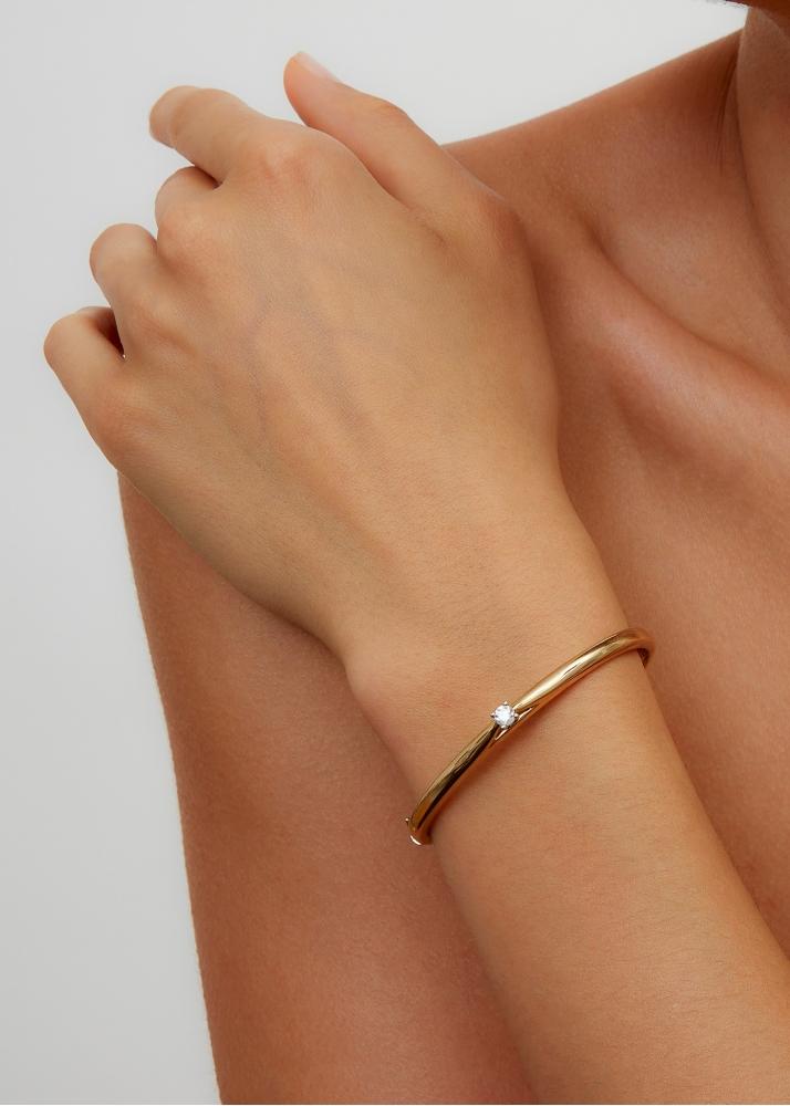 Yvonne Léon Bracelet Jonc Solitaire Fiançailles Or Jaune