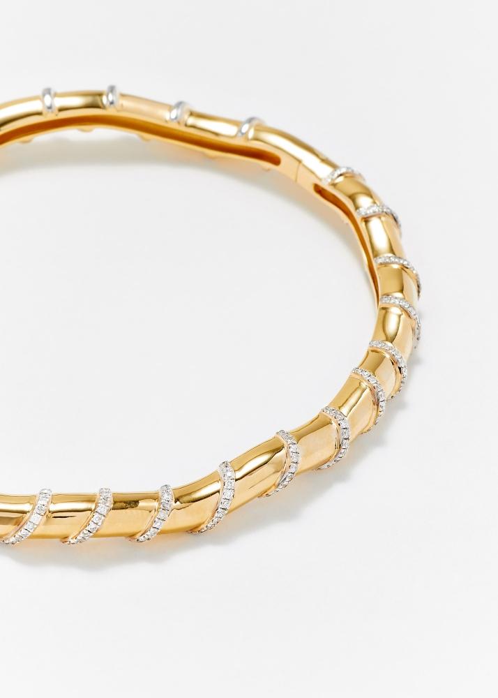 Yvonne Léon Bracelet Jonc Twisté Gold Diamants Or Jaune