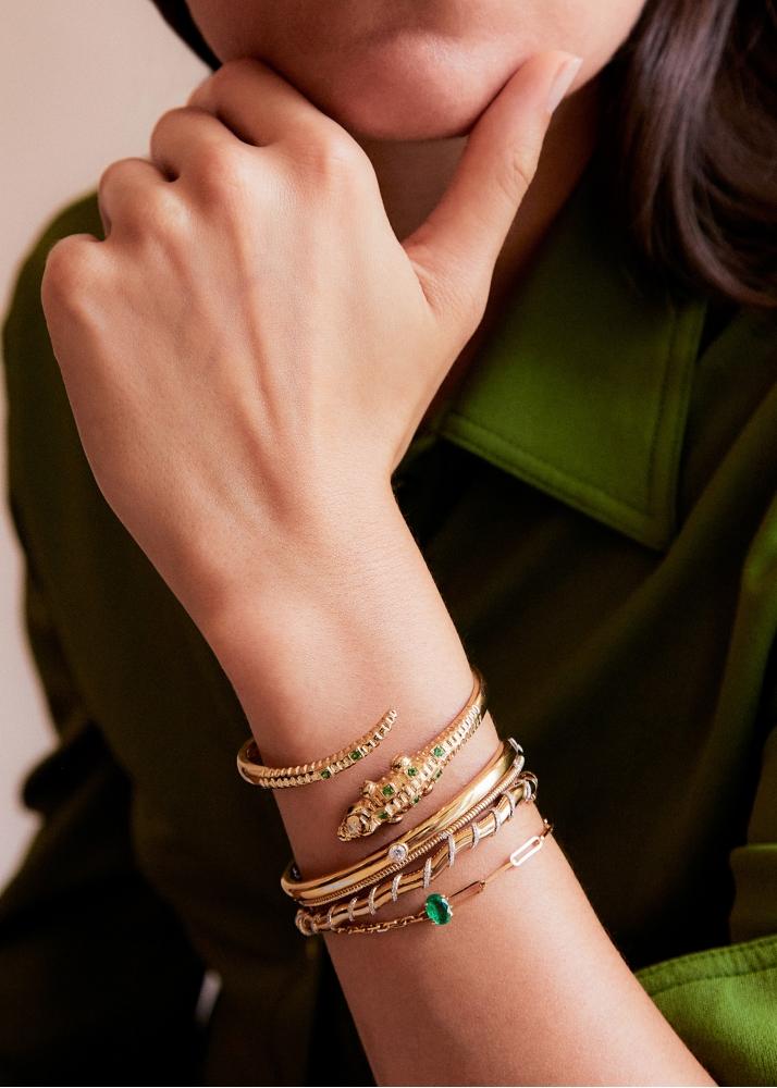 Yvonne Léon Bracelet Jonc Twisté Gold Diamants Or Jaune