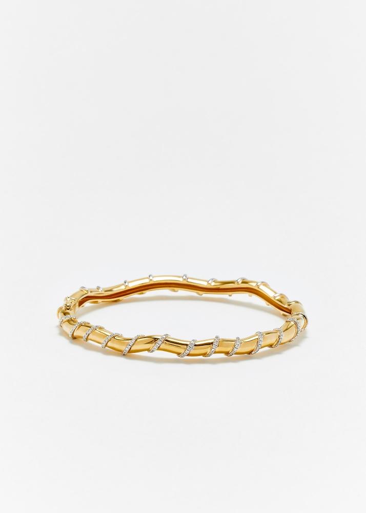 yvonne léon bracelet jonc twisté gold diamants or jaune