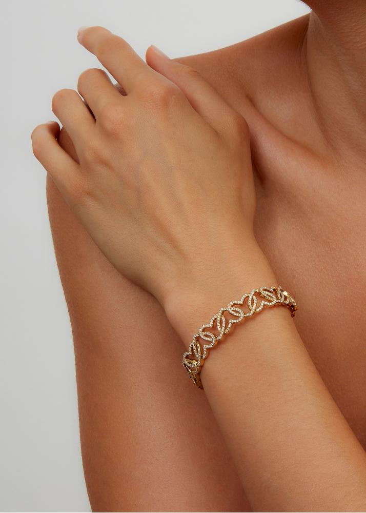 Yvonne Léon Bracelet Maille Cœur Diamants Or Jaune