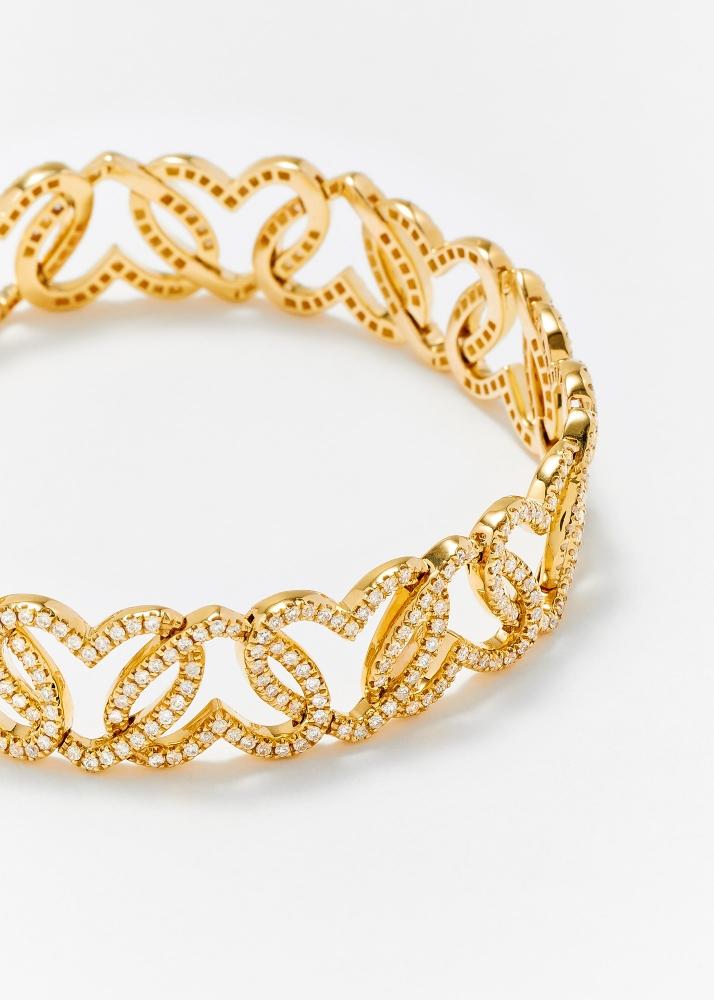 Yvonne Léon Bracelet Maille Cœur Diamants Or Jaune