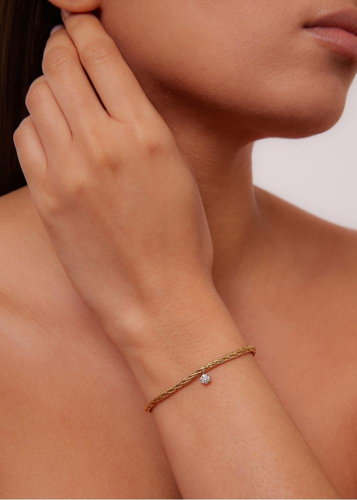 Yvonne Léon Bracelet Palmier Flottant Diamant Or Jaune