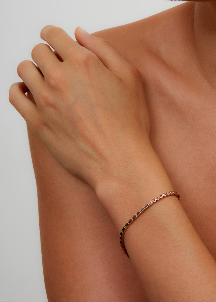 Yvonne Léon Bracelet Rivière Baguettes Clos Rainbow Or Jaune