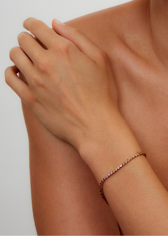 Yvonne Léon Bracelet Rivière Baguettes Clos Rainbow Or Jaune