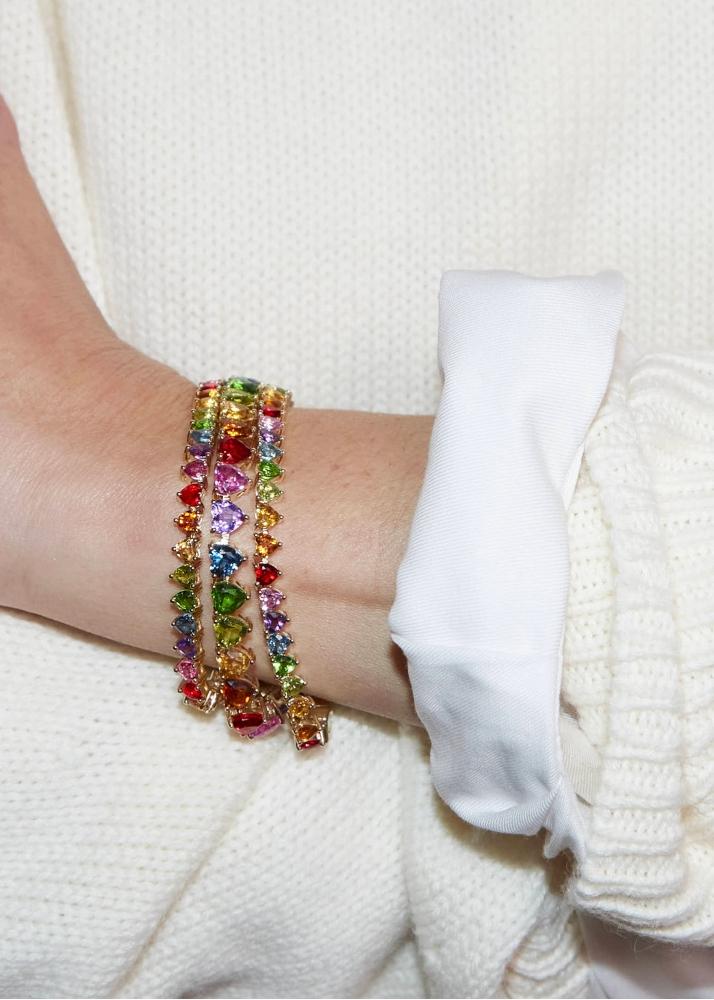 Yvonne Léon Bracelet Rivière Multi Coeurs Mini Rainbow Or Jaune