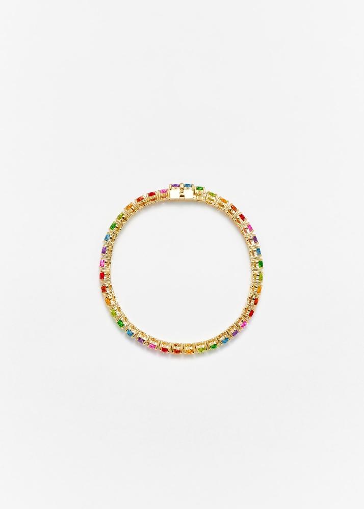 Yvonne Léon Bracelet Rivière Multi Coeurs Mini Rainbow Or Jaune