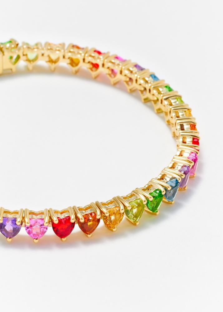 Yvonne Léon Bracelet Rivière Multi Coeurs Mini Rainbow Or Jaune