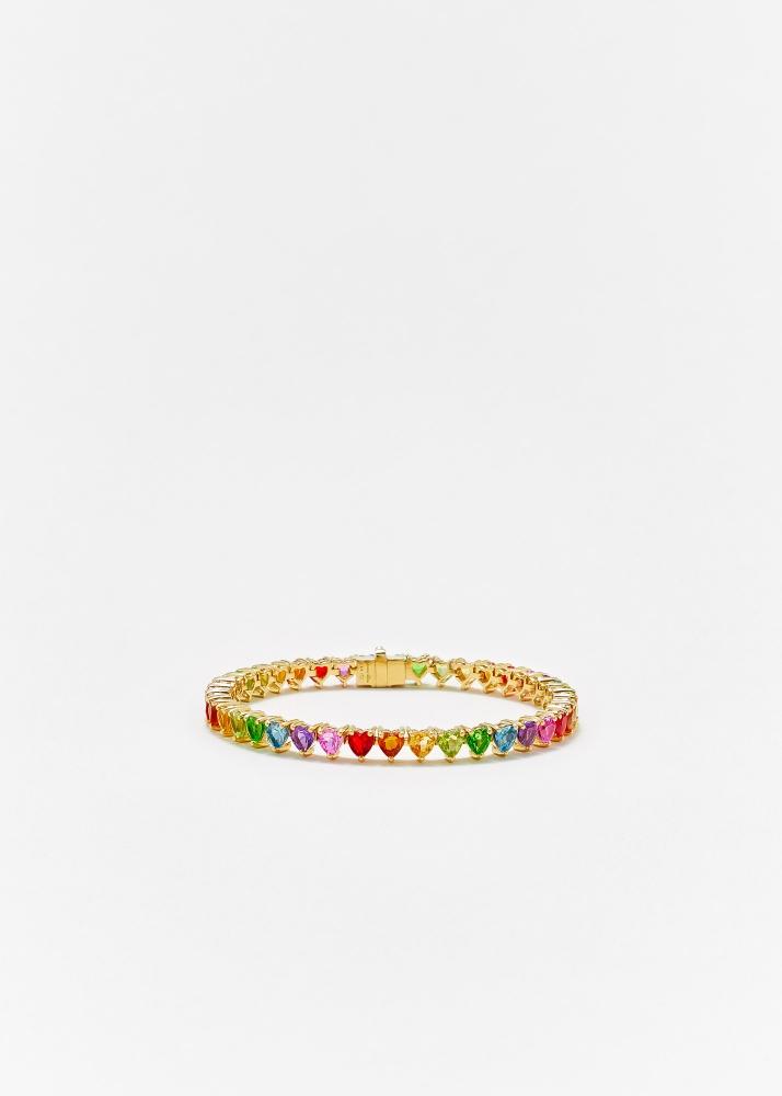 yvonne léon bracelet rivière multi coeurs mini rainbow or jaune