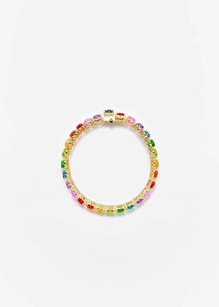 Yvonne Léon Bracelet Rivière Multi Coeurs Rainbow Or Jaune