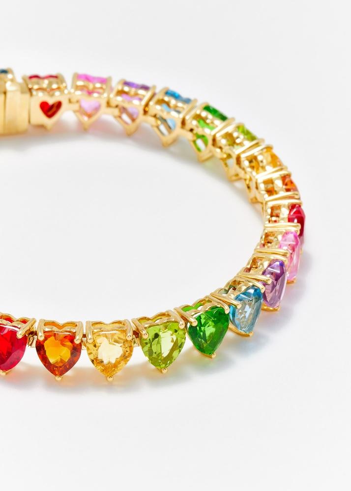 Yvonne Léon Bracelet Rivière Multi Coeurs Rainbow Or Jaune