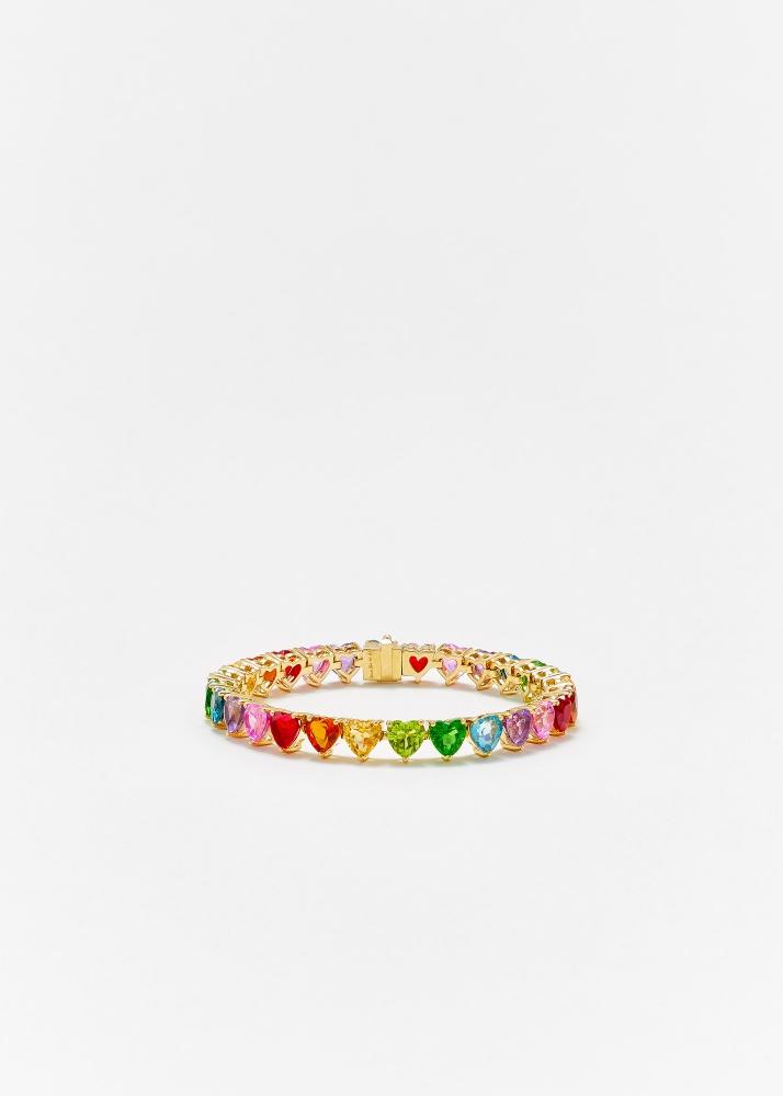 yvonne léon bracelet rivière multi coeurs rainbow or jaune