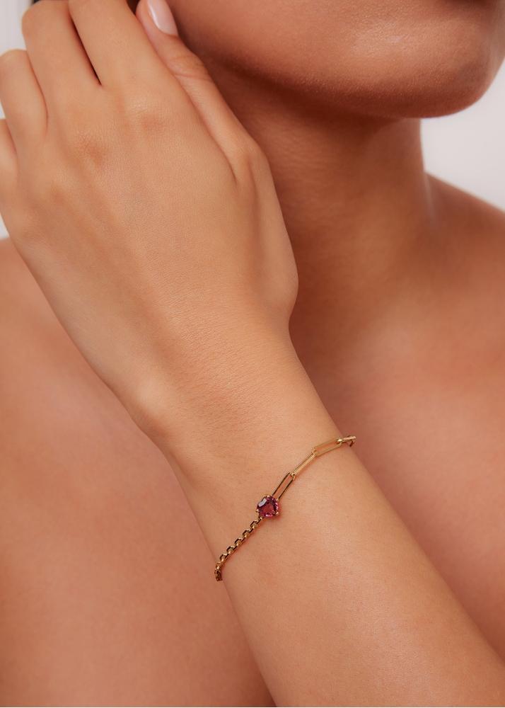 Yvonne Léon Bracelet Solitaire Coeur Rose Gm Or Jaune