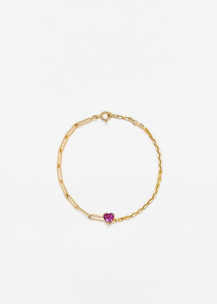 yvonne léon bracelet solitaire coeur rose gm or jaune