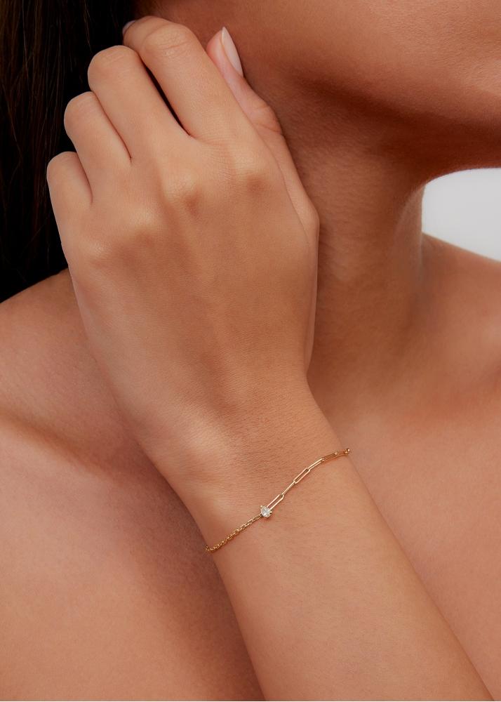 Yvonne Léon Bracelet Solitaire Diamant Poire Pm Or Jaune