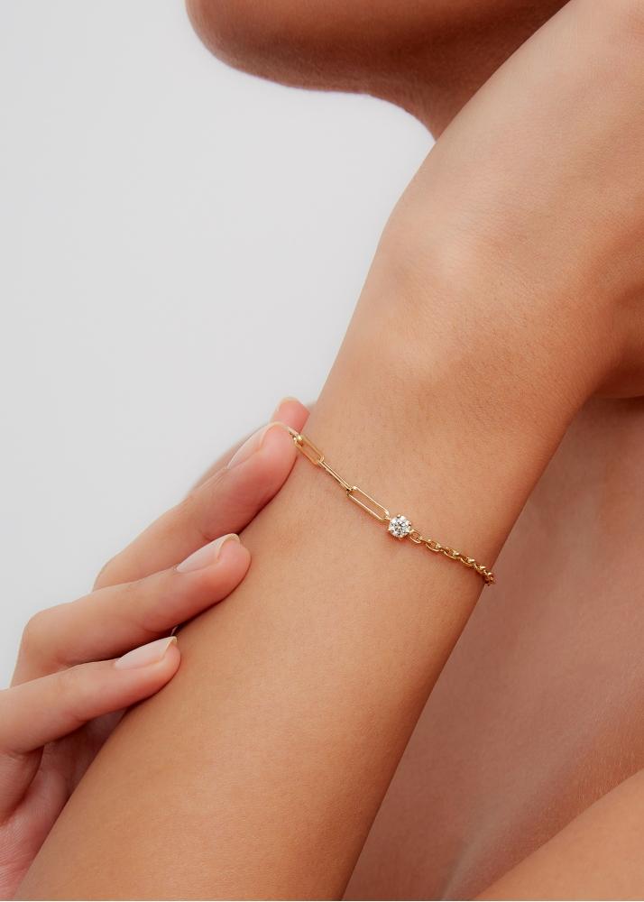 Yvonne Léon Bracelet Solitaire Diamant Rond Gm Or Jaune