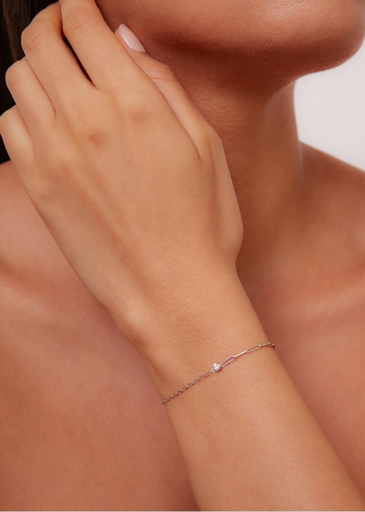 Yvonne Léon Bracelet Solitaire Diamant Rond Pm Or Blanc