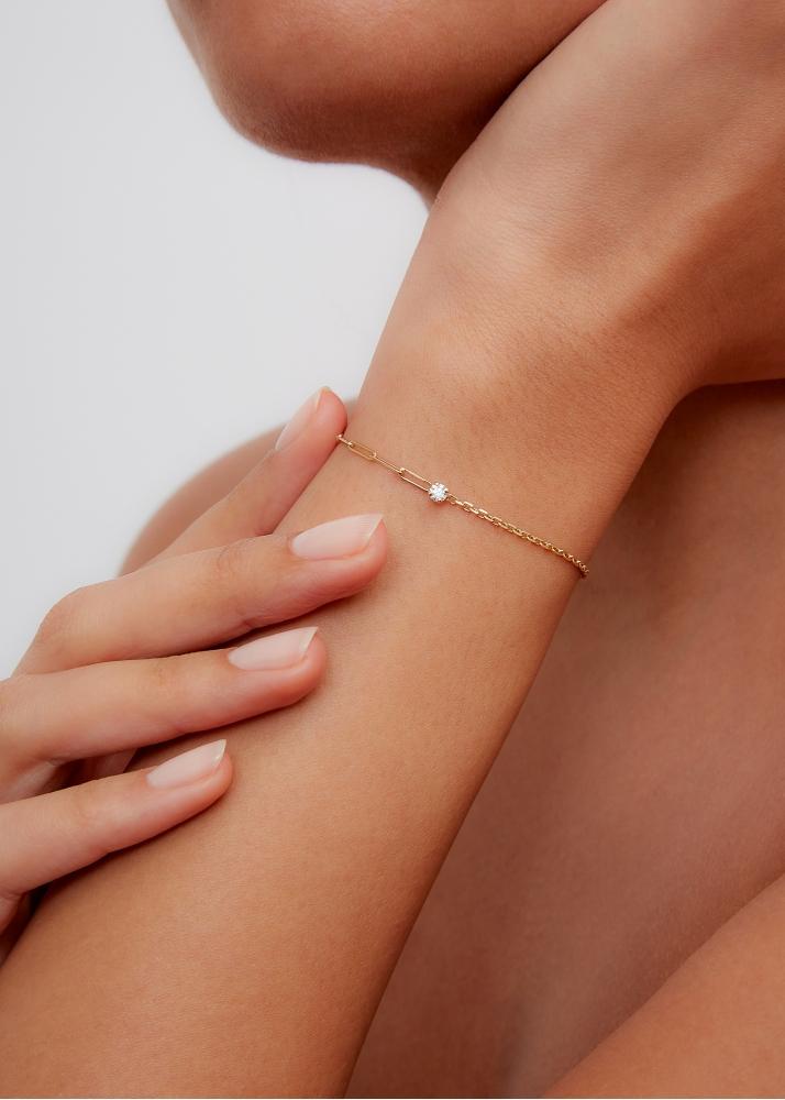 Yvonne Léon Bracelet Solitaire Diamant Rond Pm Or Jaune