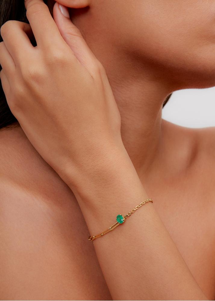 Yvonne Léon Bracelet Solitaire émeraude Gm Or Jaune