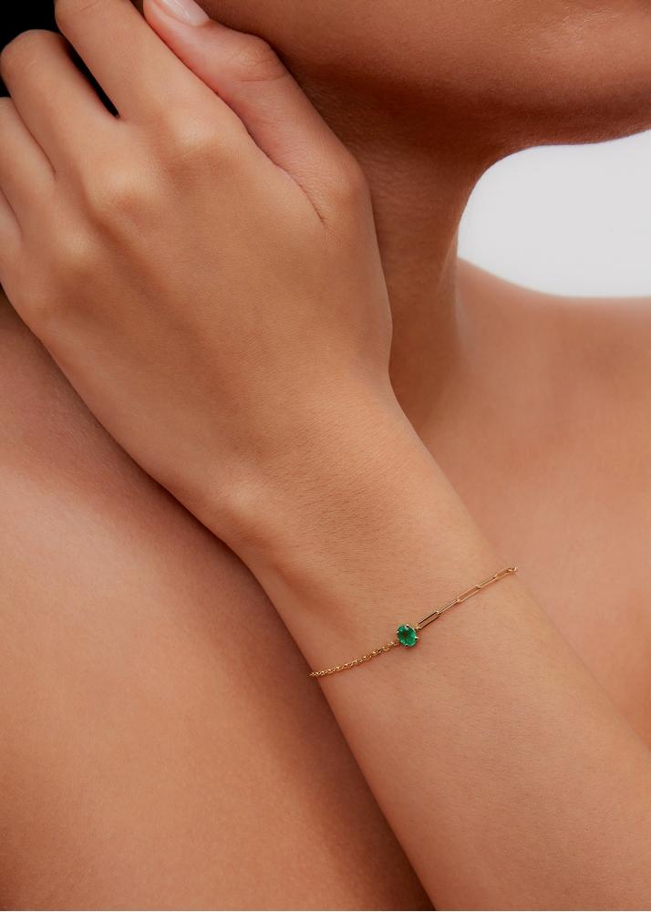 Yvonne Léon Bracelet Solitaire émeraude Pm Or Jaune