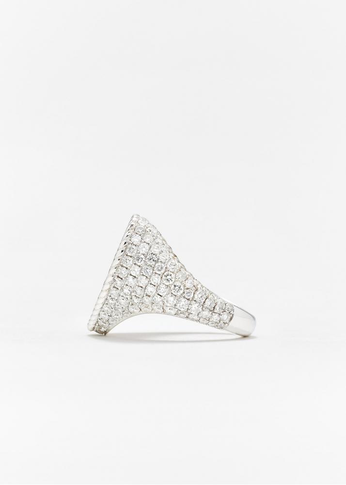 Yvonne Léon Chevalière Coeur Full Diamants Or Blanc