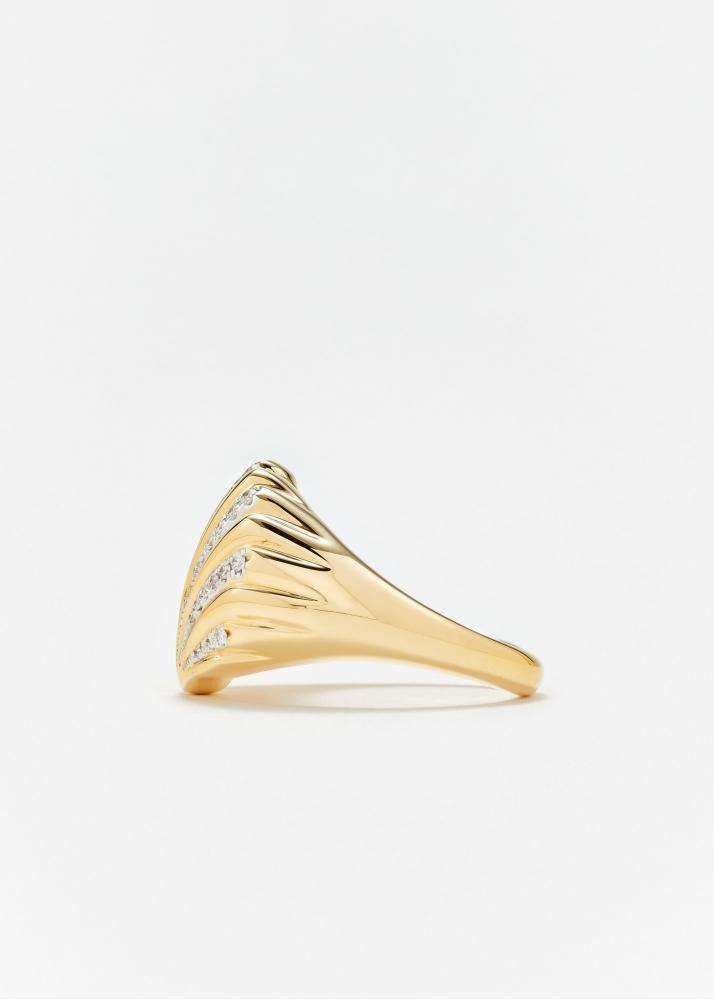 Yvonne Léon Chevalière Coquillage Demi Diamants Or Jaune
