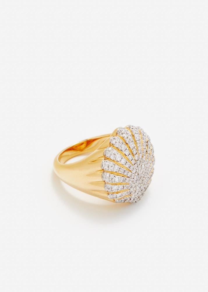 Yvonne Léon Chevalière Coquillage Diamants Or Jaune