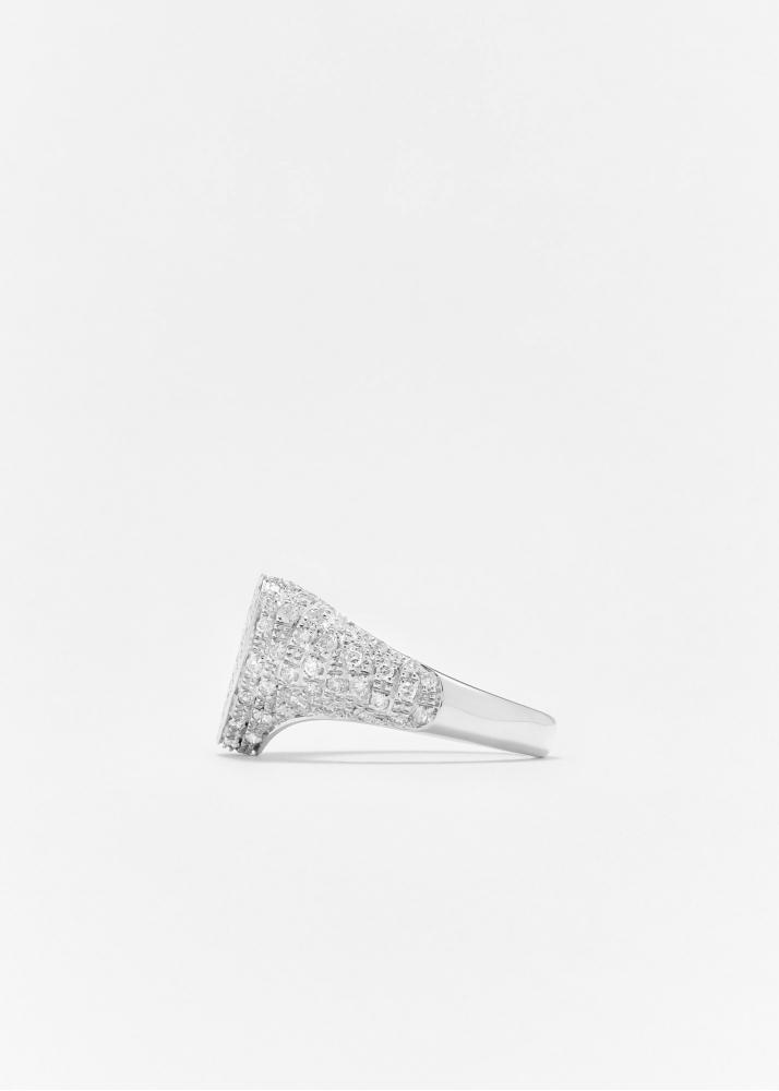 Yvonne Léon Chevalière Mini Coeur Diamants Or Blanc