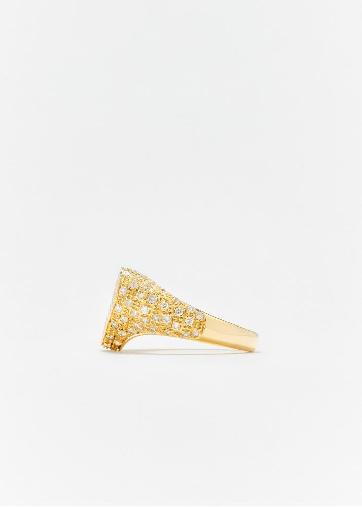 Yvonne Léon Chevalière Mini Coeur Diamants Or Jaune
