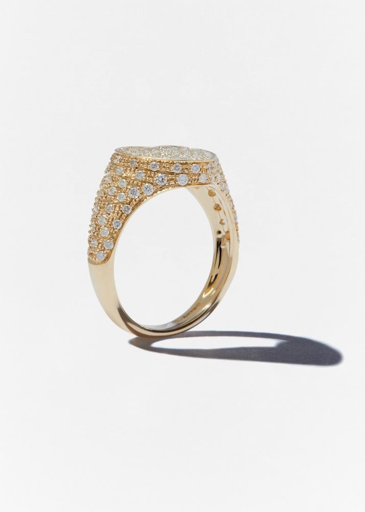 Yvonne Léon Chevalière Mini Coeur Diamants Or Jaune