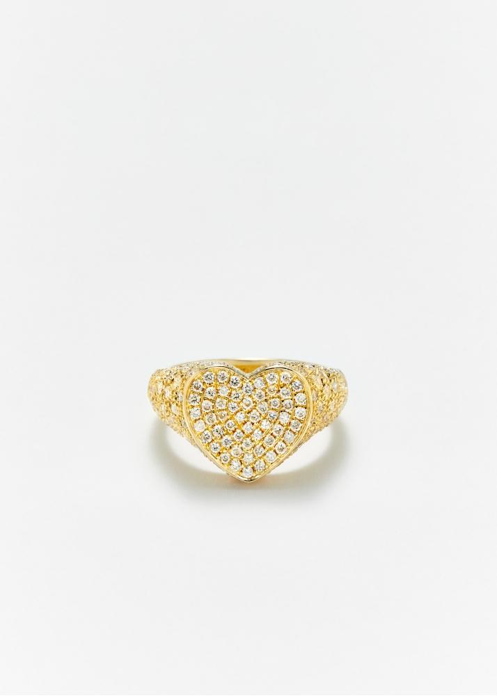 yvonne léon chevalière mini coeur diamants or jaune