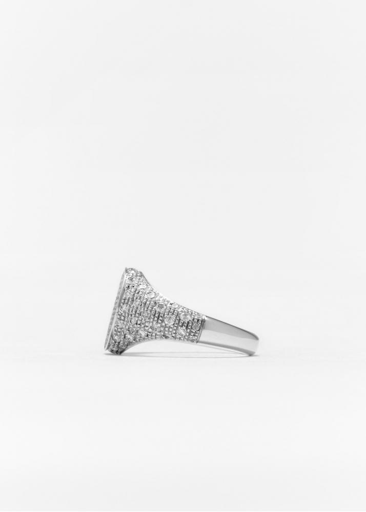 Yvonne Léon Chevalière Mini Ovale Diamants Or Blanc