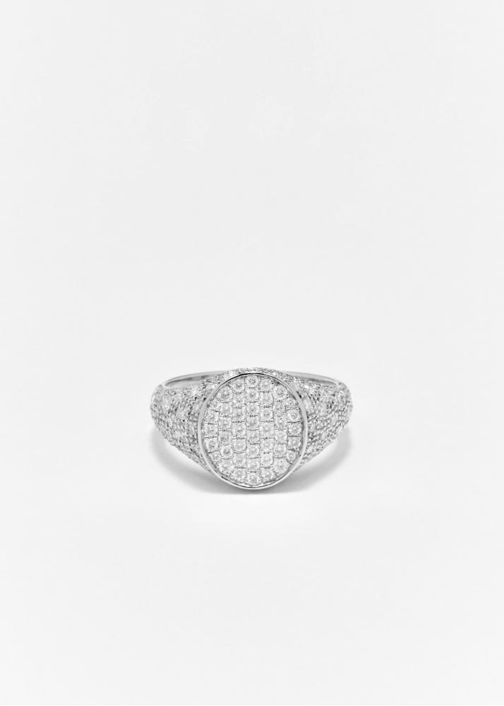 yvonne léon chevalière mini ovale diamants or blanc