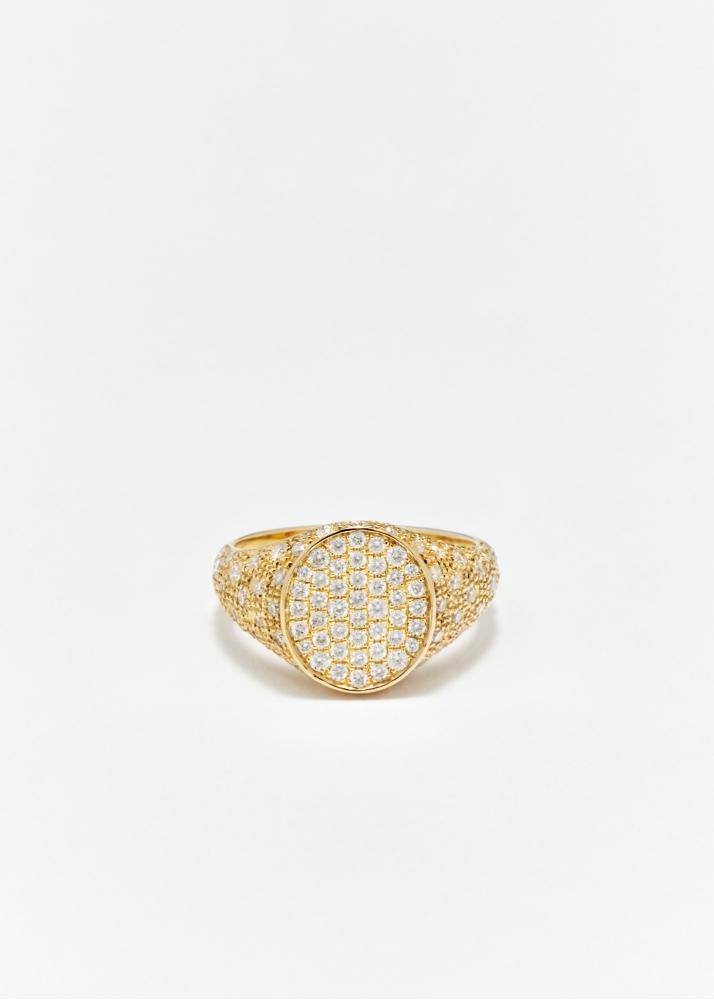 yvonne léon chevalière mini ovale diamants or jaune