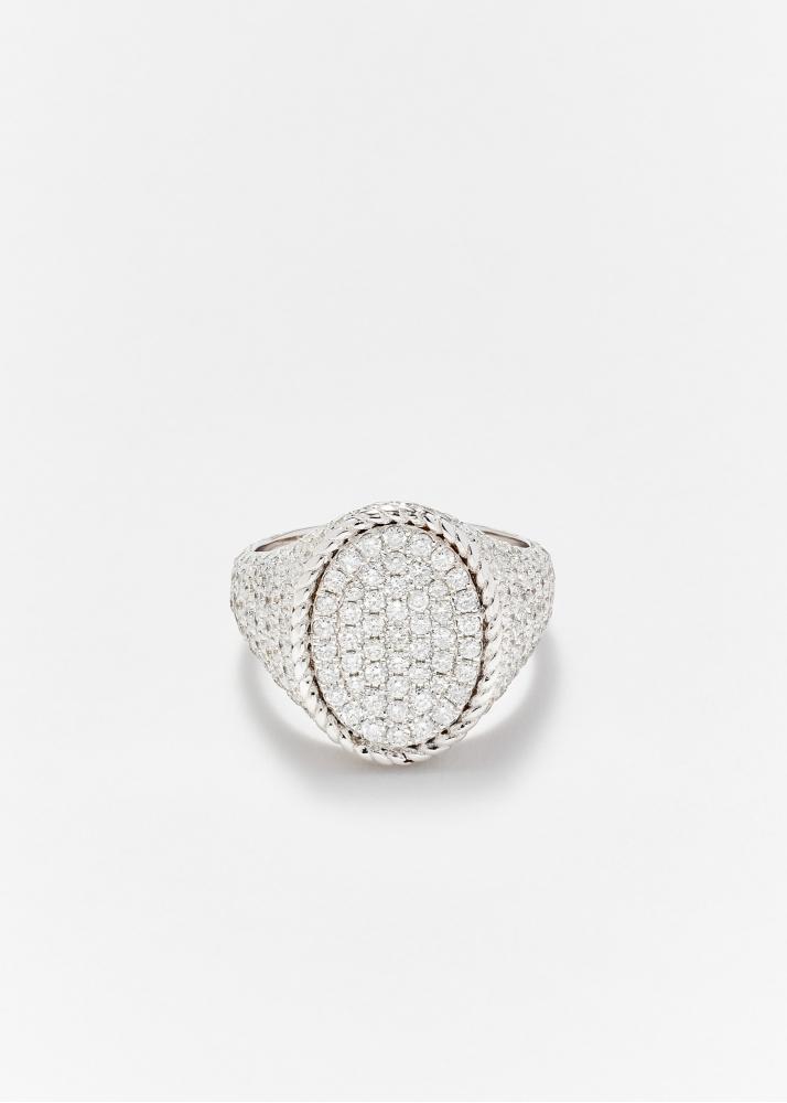 yvonne léon chevalière ovale full diamants or blanc