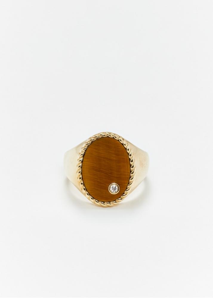 yvonne léon chevalière ovale oeil de tigre or jaune