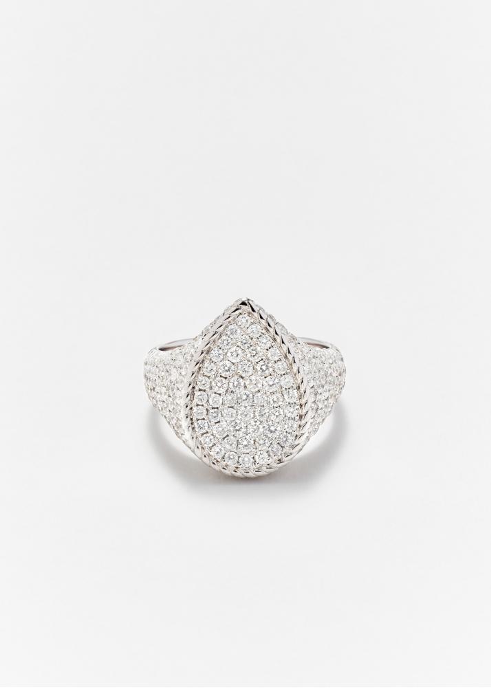 yvonne léon chevalière poire full diamants or blanc