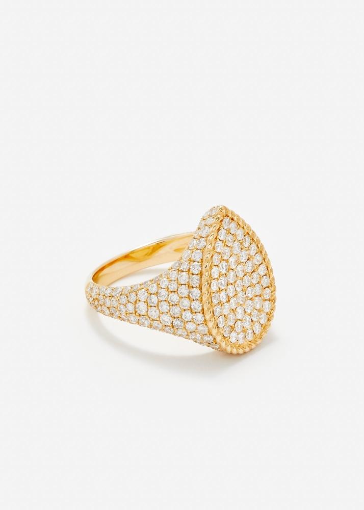 Yvonne Léon Chevalière Poire Full Diamants Or Jaune