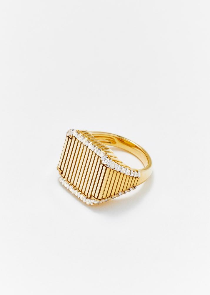 Yvonne Léon Chevalière Princesse Rayures Diamants Or Jaune