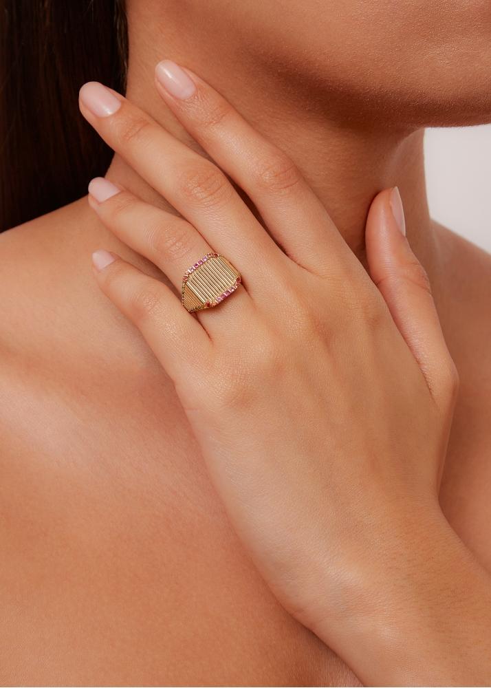 Yvonne Léon Chevalière Princesse Rayures Rainbow Or Jaune