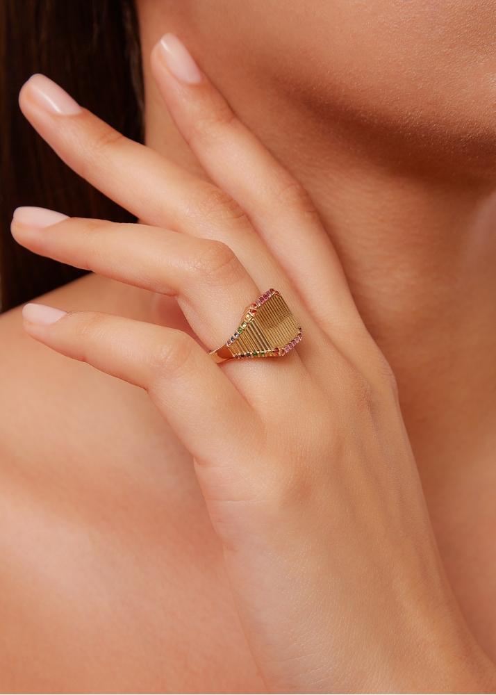 Yvonne Léon Chevalière Princesse Rayures Rainbow Or Jaune