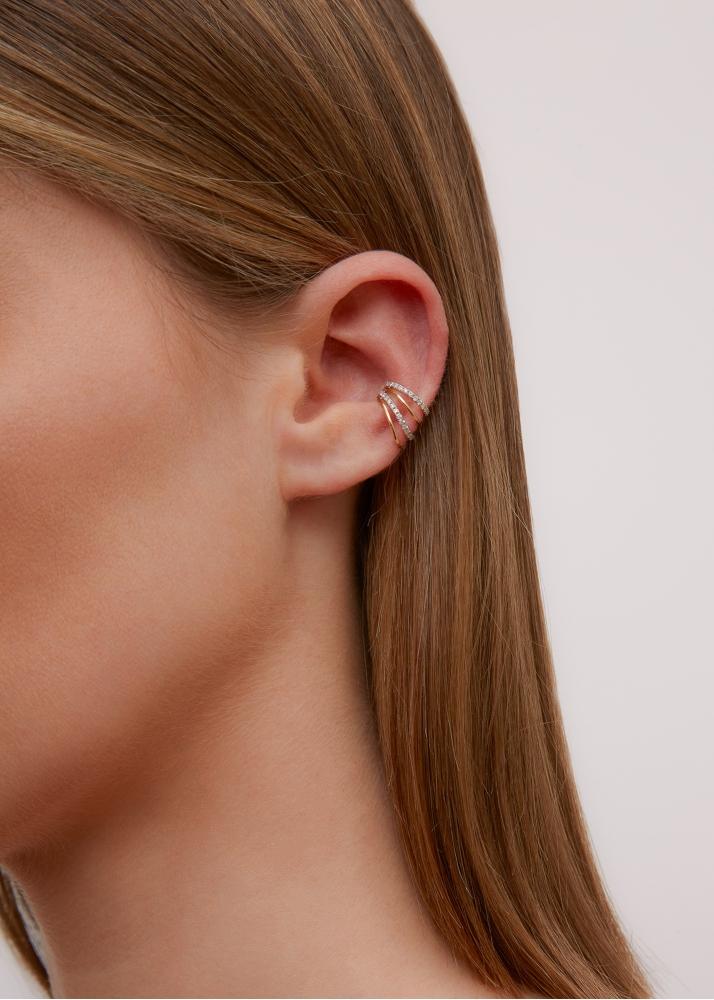 Yvonne Léon Clip D'oreille 4 Fils Diamants Or Jaune