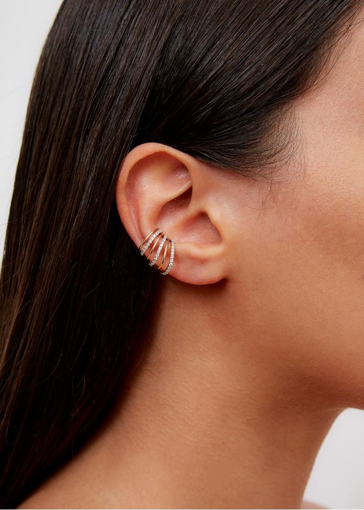 Yvonne Léon Clip D'oreille 6 Fils Diamants Or Jaune