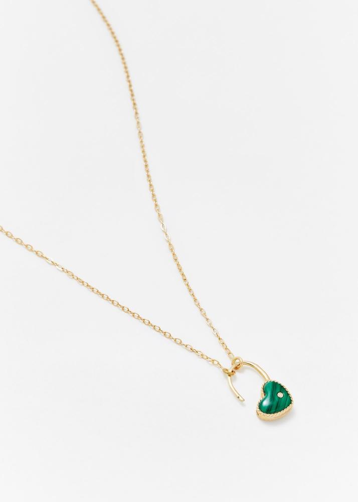 Yvonne Léon Collier Cadenas Cœur Malachite Pm Or Jaune